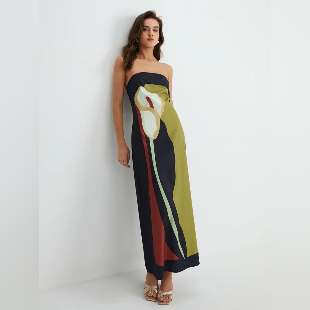 Floral Print Split Tube Long Dress